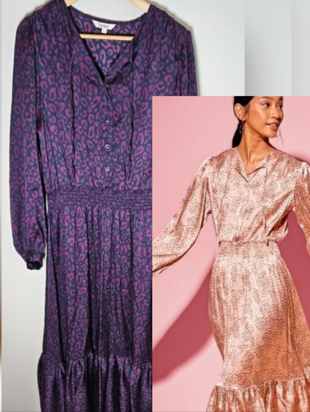 Tucker NY Juliette Dress Silk Midi Purple Blue Leopard Long Sleeve L Large